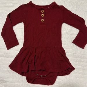 Bordeaux Waffle Long Sleeve Henley Twirl Skirt Bodysuit